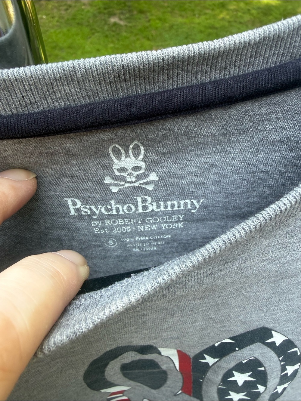 Psycho Bunny Gray Tee with American Flag Bunny Graphic - Picture 2 of 3